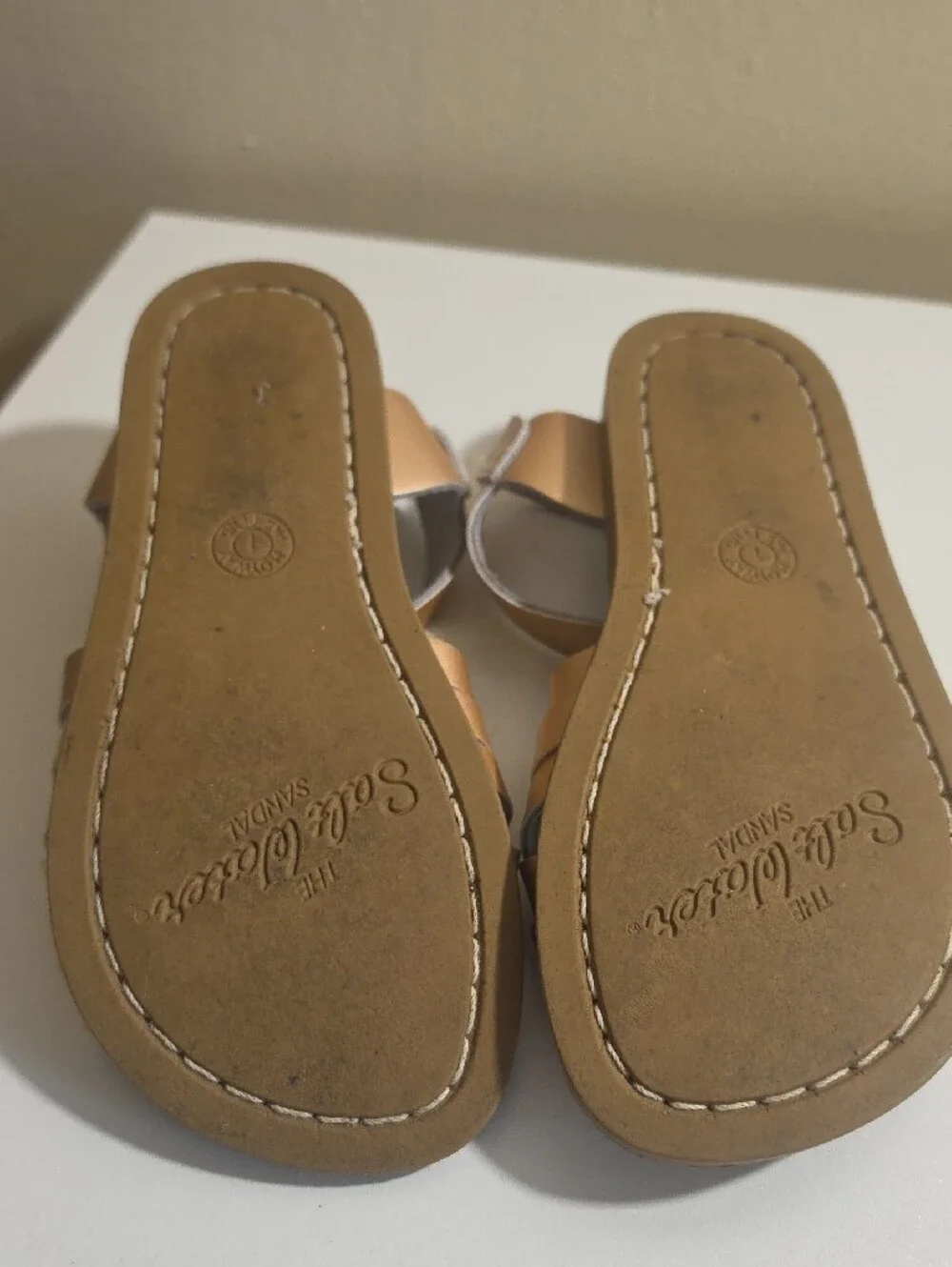Salt Water Sans Braided Leather Metallic  Rose Gold Ankle-Strap Sandals Sz 1